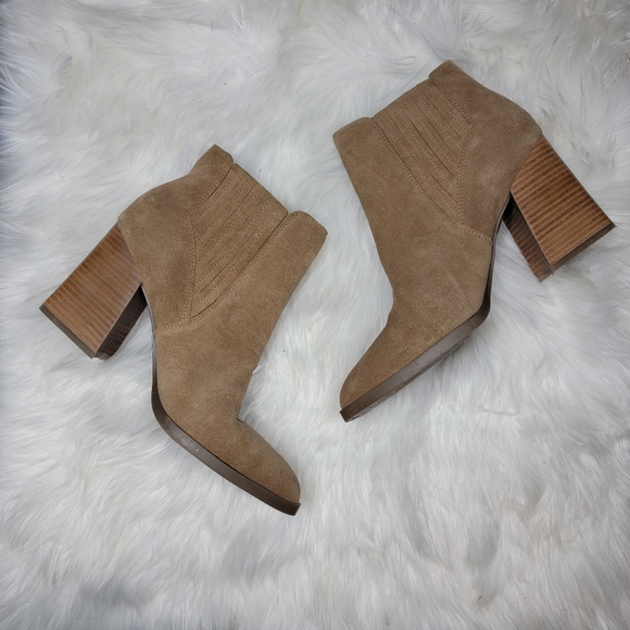 Marc Fisher Shoes - Marc Fisher tan suede heeled booties size 10